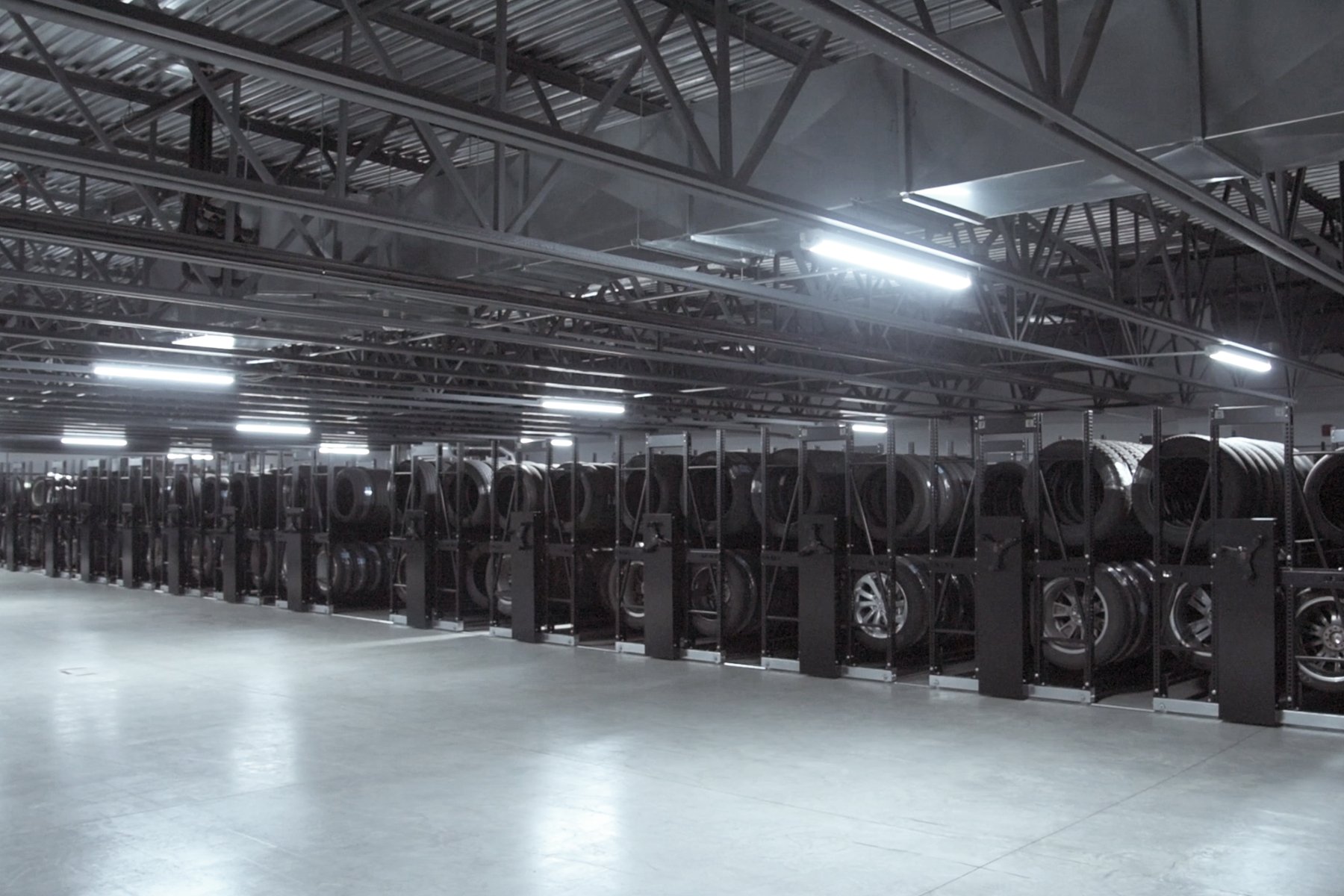 Tire storage for the Acura car dealership.
