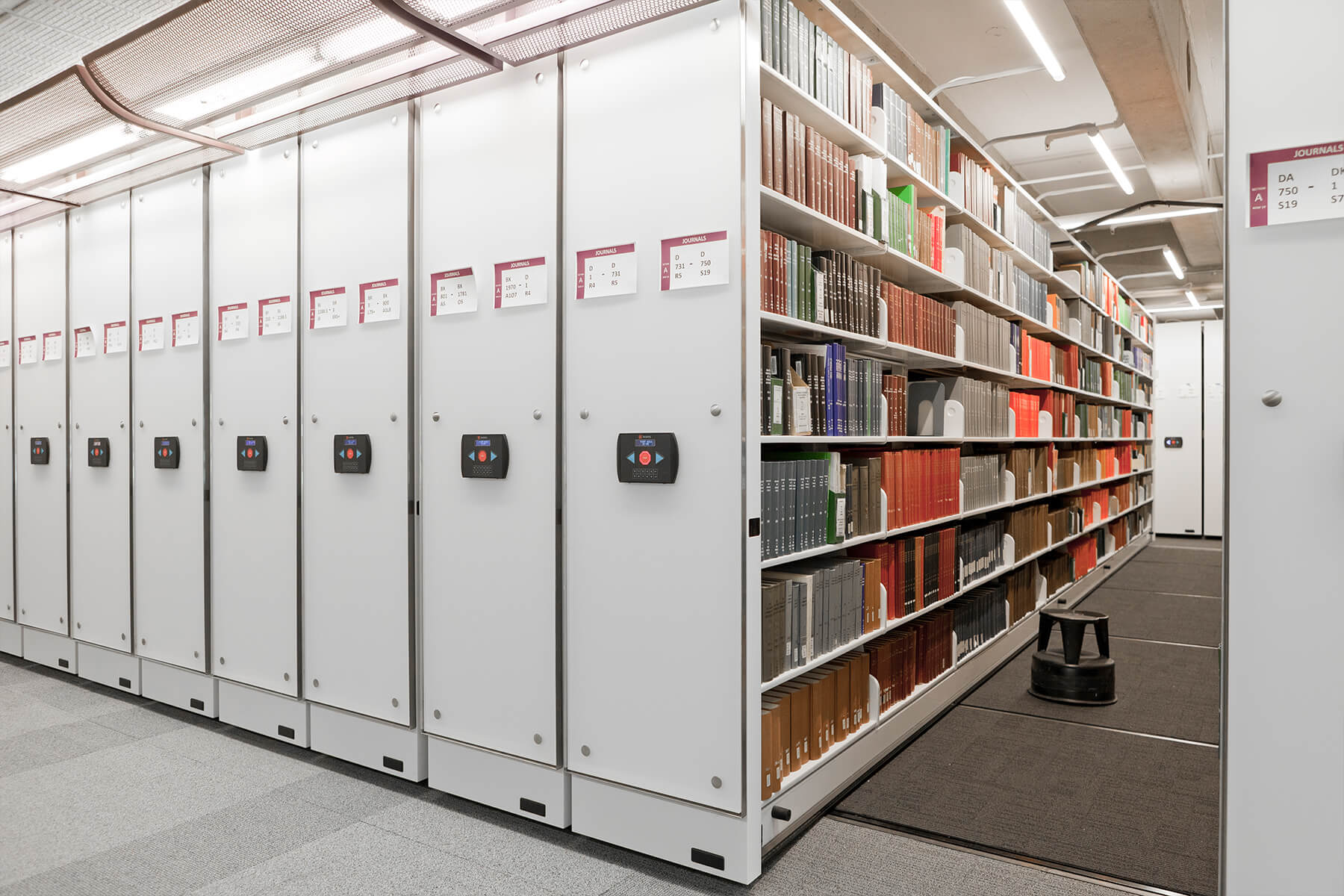 Storage solutions for the Vanier Library at Concordia University.