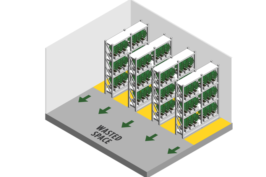 Illustration of a storage area with wasted space zones.