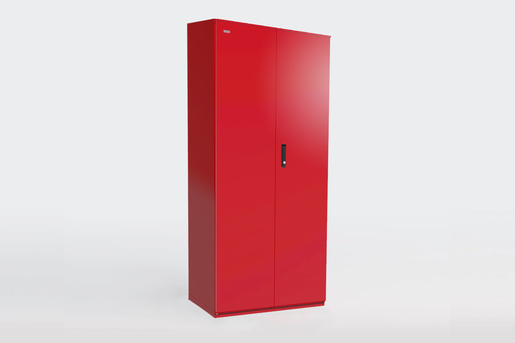 Armoire rouge ferm&#233;e, offrant un espace de rangement s&#251;r et fonctionnel.