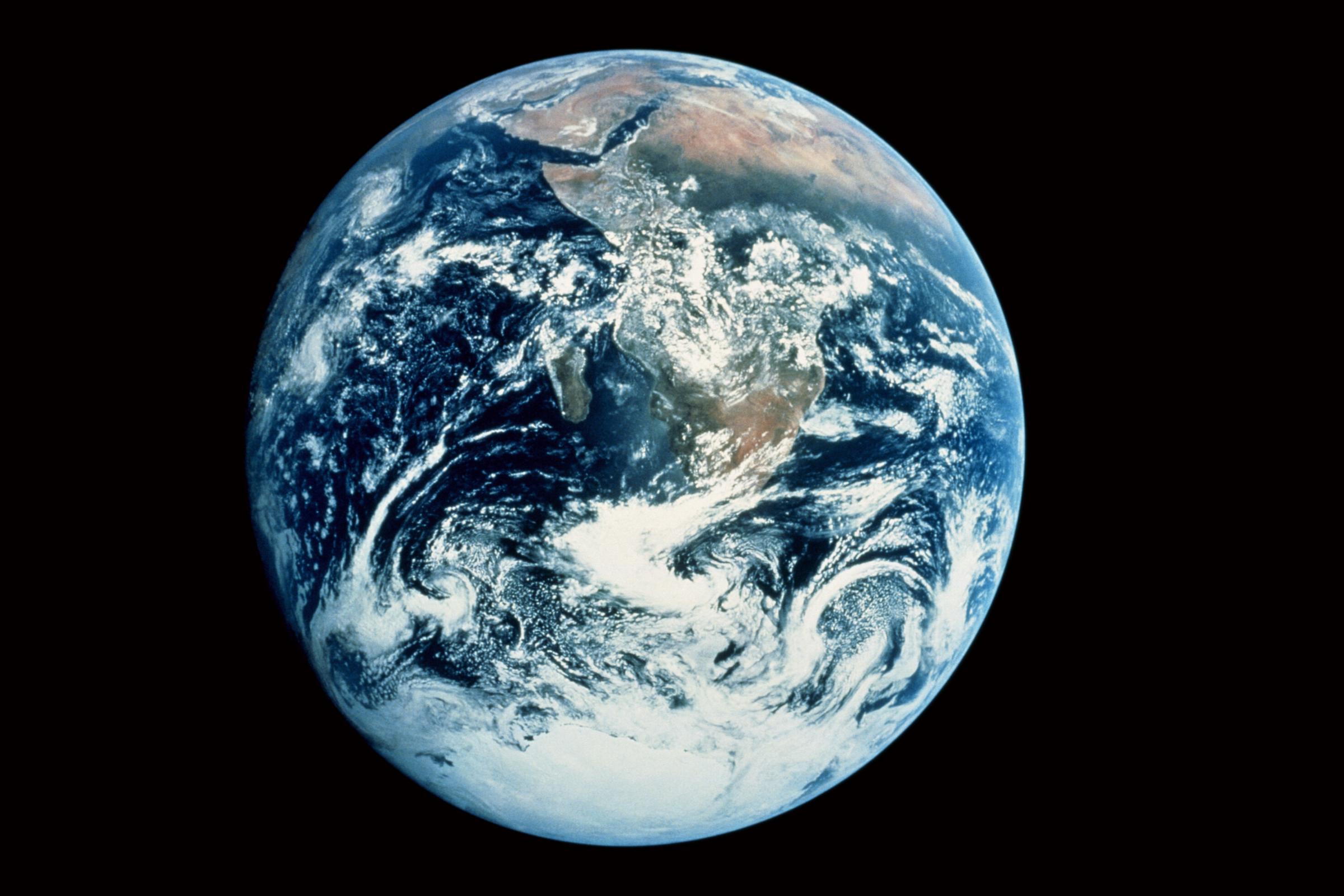 View of planet Earth from space, showing Africa and the Atlantic Ocean.