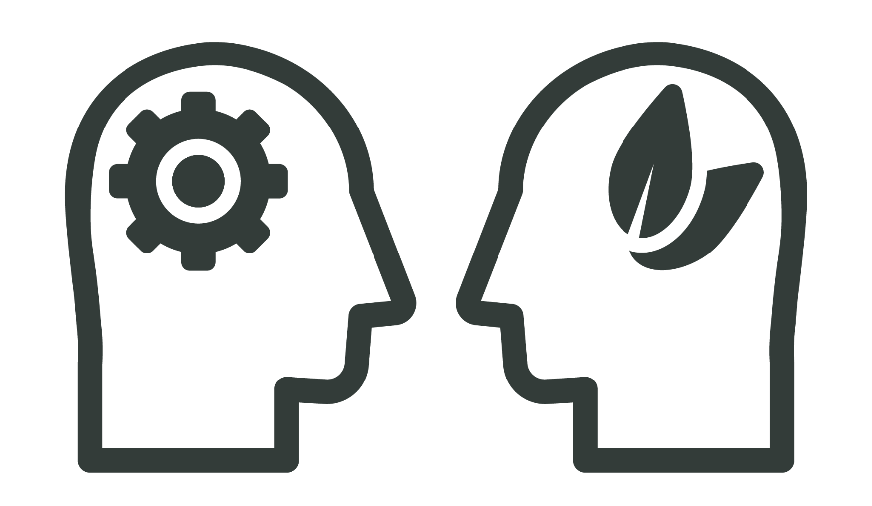 Illustration of two head profiles representing engineering and ecology.