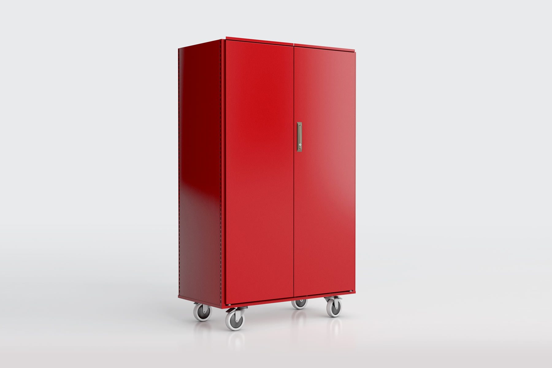 Armario rojo con ruedas, ideal para un almacenamiento m&#243;vil y funcional.