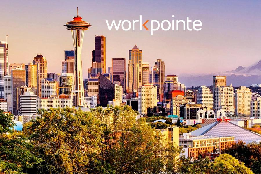 Seattle city view with Workpointe logo.